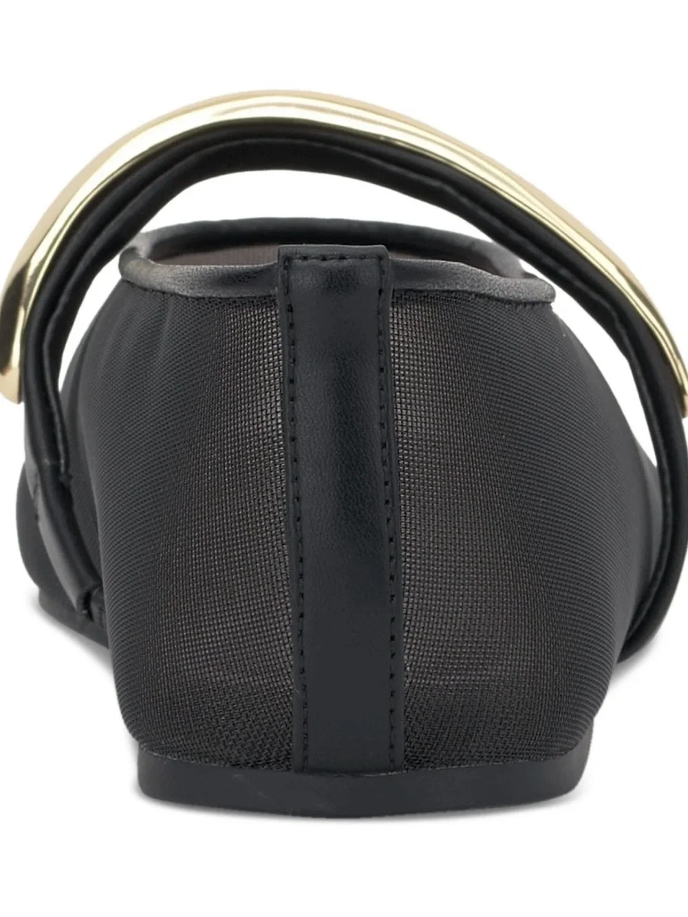 INC International Concepts Black Stretch Mary Jane Flat with Gold Bar